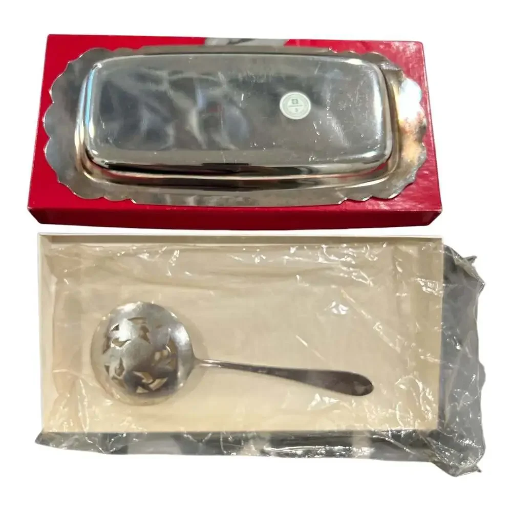 Vintage Cranberry Spoon Set WM. Rogers Silverplate Plate Original Box 10”